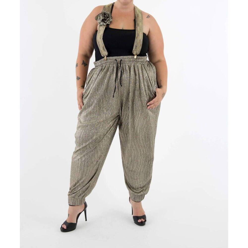 NEW SANTE GRACE luxury crinkle evening jogger pants in gold